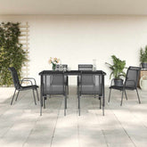 Garden Dining Set Black Powder-Coated Steel Large Ergonomic