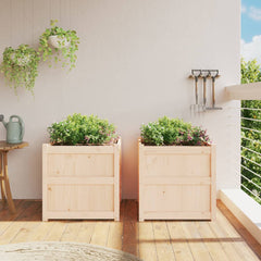 Garden Planter Set of 2 Natural Wood Solid Pine Wood