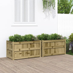 Garden Planter Set of 2 Brown Vacuum pressure treated pinewood