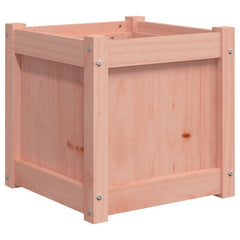 Square wooden garden planter made of solid Douglas wood with natural finish.