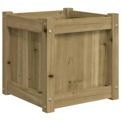 A 15.7-inch square garden planter made of impregnated pine wood with a natural wood grain finish.
