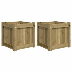 Two 15.7-inch square impregnated pine wood garden planters with natural wood grain.