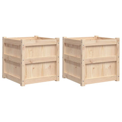 Two solid pine wood garden planters, square shape, natural finish, 19.7 inches each side.