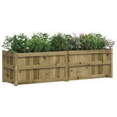 Wooden garden planter filled with green herbs and pink flowers, measuring 70.9 x 19.7 x 19.7 inches.