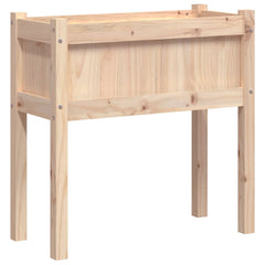 Elevated solid pine wood garden planter with legs, natural finish, 27.6x12.2x27.6 inches.