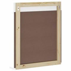 White solid pine wood bathroom mirror with integrated shelf, 23.6x27.6 inches.