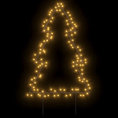 A 35-inch LED Christmas tree light decoration with 115 warm white lights, black wire frame, and ground spikes.