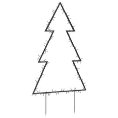 A 35-inch LED Christmas tree light decoration with 115 warm white lights, black wire frame, and ground spikes.