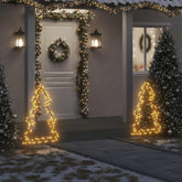 Warm white LED spiked Christmas tree light with 115 LEDs on a 35-inch frame, shown in a snowy outdoor scene.