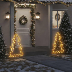 Warm white LED spiked Christmas tree light with 115 LEDs on a 35-inch frame, shown in a snowy outdoor scene.