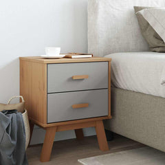 Bedside Cabinet Grey, Brown Solid pine wood, Engineered wood