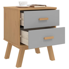 Bedside Cabinet Grey, Brown Solid pine wood, Engineered wood
