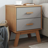 Bedside Cabinet Grey, Brown Solid pine wood, Engineered wood