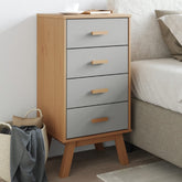Bedside Cabinet Grey and Brown Solid Pine Wood, Engineered Wood