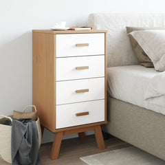 Bedside Cabinet White and brown Solid pine wood and engineered wood