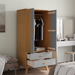 Wardrobe Grey and Brown Solid Pine Wood, Engineered Wood