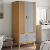 Wardrobe Grey and Brown Solid Pine Wood, Engineered Wood