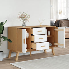 Sideboard White and Brown Solid Pine Wood