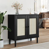 Sideboard Black Solid pine wood, engineered wood, poly rattan