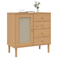Sideboard Brown Solid pine wood, engineered wood, poly rattan