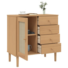 Sideboard Brown Solid pine wood, engineered wood, poly rattan