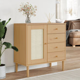 Sideboard Brown Solid pine wood, engineered wood, poly rattan