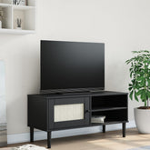 TV Cabinet Black Solid pine wood, engineered wood, poly rattan