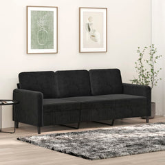 3-Seater Sofa Black Velvet, Metal, Textilene, Foam Large Durable