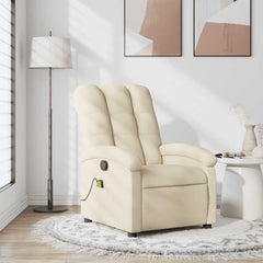 Massage Recliner Chair Cream Fabric (100% polyester), Metal, Plywood