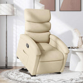 Stand Up Recliner Chair Cream Fabric (100% polyester), metal, plywood