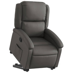 Stand Up Recliner Chair Grey Real Leather, Metal, Plywood Standard