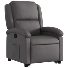 Stand Up Recliner Chair Grey Real Leather, Metal, Plywood Standard