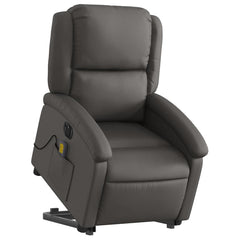 Electric Stand Up Massage Recliner Chair Gray Real Leather Standard