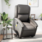 Electric Stand Up Massage Recliner Chair Gray Real Leather Standard