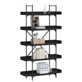 Bookcase Black Engineered wood and metal Large Adjustable Feet