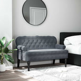 Bench Dark Grey Velvet, Plywood, Rubber Wood Medium