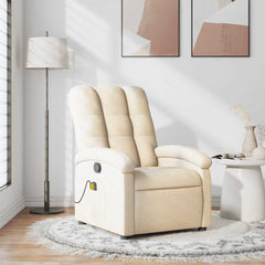 Massage Recliner Chair Cream Fabric (100% polyester), metal, plywood
