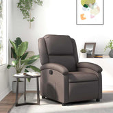 Recliner Chair Dark Brown Real leather, Metal, Plywood Medium