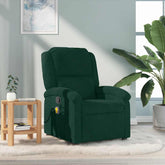 Massage Recliner Chair Dark Green Velvet, Metal, Plywood Medium