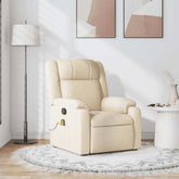 Massage Recliner Chair Cream Fabric (100% polyester), metal, plywood