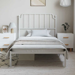 Bed Frame White Powder-coated steel Twin Bed Frame Rectangular