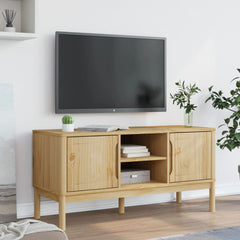 TV Cabinet Wax Brown Solid Pine Wood, Engineered Wood