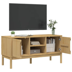 TV Cabinet Wax Brown Solid Pine Wood, Engineered Wood