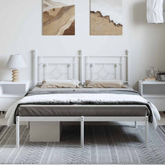 Bed Frame White Powder-Coated Steel King Size Bed Frame