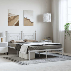 Bed Frame White Powder-Coated Steel King Size Bed Frame
