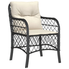 Garden Chair Set of 2 Black PE Rattan, Powder-Coated Steel