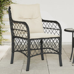 Garden Chair Set of 2 Black PE Rattan, Powder-Coated Steel
