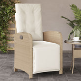 Reclining Garden Chair Beige Poly Rattan Medium