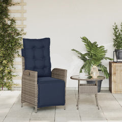 Reclining Garden Chair Grey with Navy blue cushions