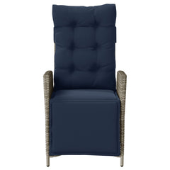 Reclining Garden Chair Grey with Navy blue cushions